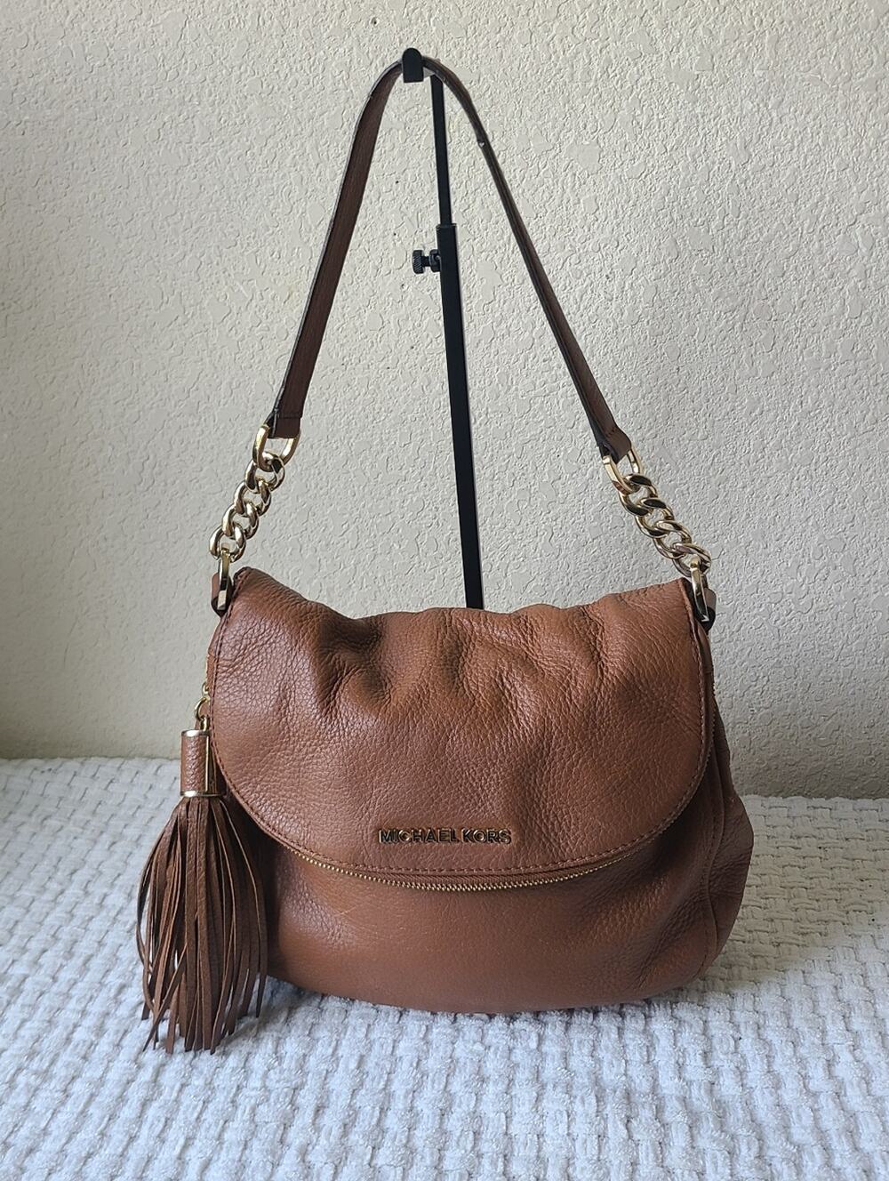 Michael Kors Cognac Pebbled Leather Shoulder Bag with Tassel